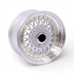 15" Ndt-OY10 4/100 & 4/114 Silver Machine Lip With Gold Rivets Alloy Wheels