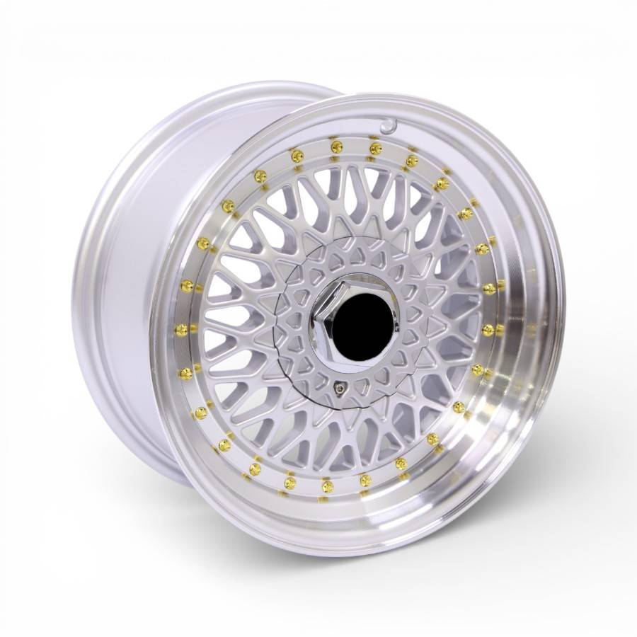 OY10BBS 15 15" Ndt-OY10 4/100 & 4/114 Silver Machine Lip With Gold Rivets Alloy Wheels - Image 1