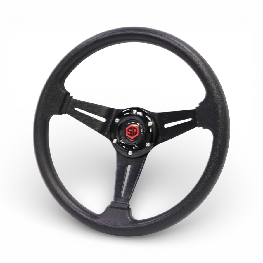 5125 BLK SQ Design Sport Steering Wheel - Black with Black Aluminium Centre Spokes - Image 1