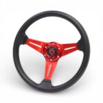 SQ Design Sport Steering Wheel - Black with Red Aluminium Centre Spokes