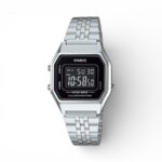 Casio Digital LA680WA-1BDF Retro Digital Watch – Stainless Steel Silver Band, LED, Alarm & Stopwatch