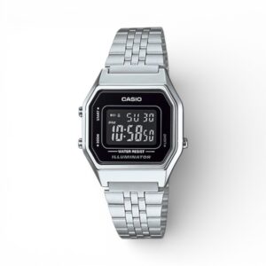 Casio Digital LA680WA-1BDF Retro Digital Watch – Stainless Steel Silver Band, LED, Alarm & Stopwatch