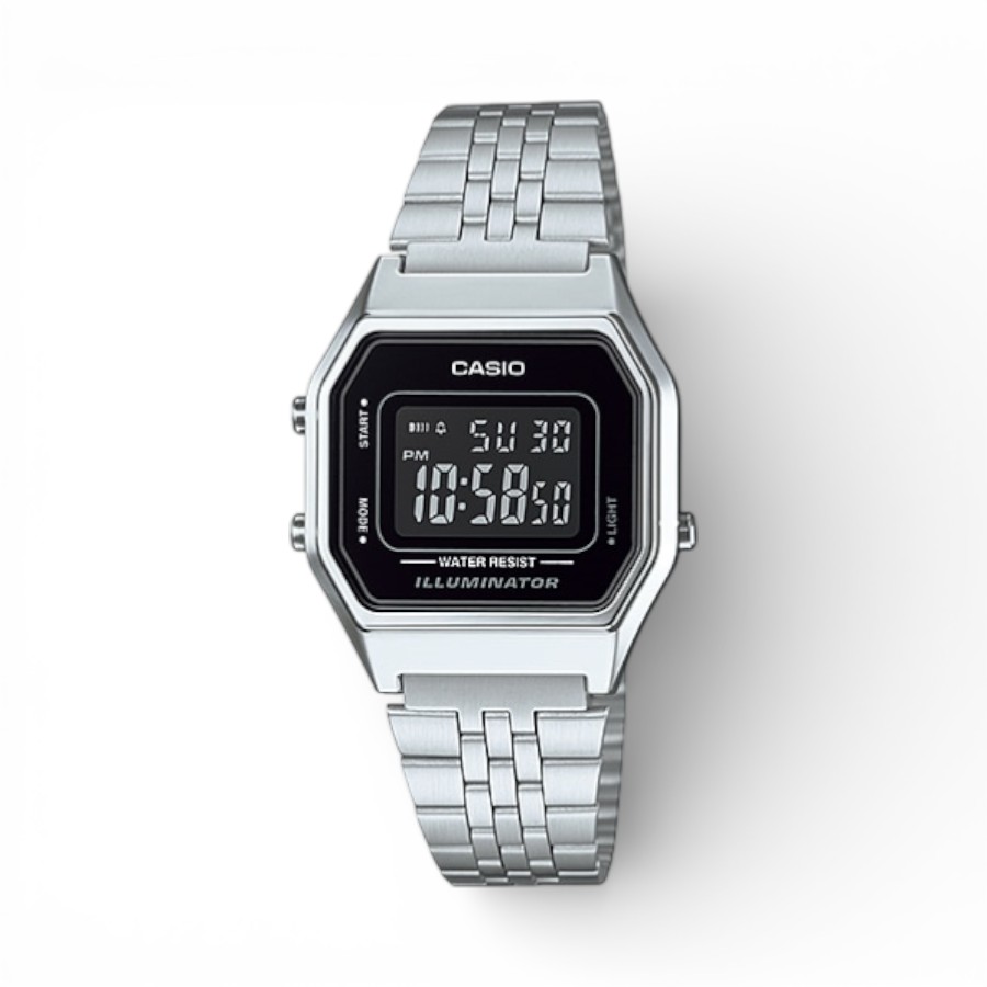 LA680WA-1BDF Casio Digital LA680WA-1BDF Retro Digital Watch – Stainless Steel Silver Band, LED, Alarm & Stopwatch - Image 1