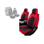 11piece Seat Cover Set - Tartan Design Black & Red Pattern with Red PVC Trim