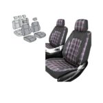 11piece Seat Cover Set - Tartan Design Black & Red Pattern with Black PVC Trim