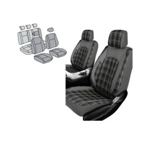 11piece Seat Cover Set - Tartan Design Black & Grey Pattern with Grey PVC Trim