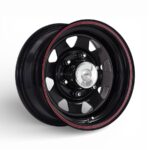 14" A-Line Spoke 5/114 Satin Black Red Pinstripe Steel Wheels