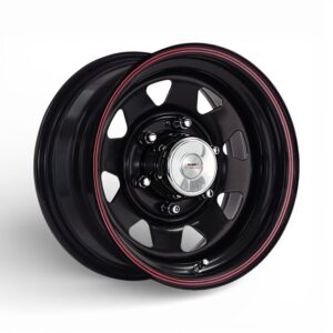 14" A-Line Spoke 4/100 Satin Black Dual Red Pinstripe Steel Wheels