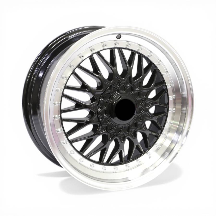 1022 17 BPL 17" 1022 4/100 & 4/114 Black With Polished Lip Alloy Wheels - Image 1