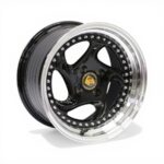 15" M7494 4/100 Gloss Black Machined Lip with Rivets Alloy Wheels