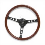 GripForge Dark Woodgrain Vintage Steering Wheel with 6-hole Matt Black Spokes - 380mm
