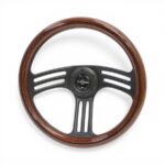 GripForge Dark Wood Sport Steering with Black Stripe & 3-Spoke Matt Black Centre - 350mm