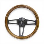 GripForge Woodgrain Classic Steering with Studs & 3-Spoke Matt Black Spoke - 350mm