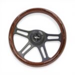 GripForge Dark Wood Classic Steering with Black Stripe & Mat tBlack 4-Spoke Centre - 350mm