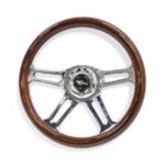 GripForge Woodgrain Sport Steering with Chrome 4-Spoke Design - 350mm