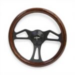 GripForge Dark Woodgrain Sport Steering Wheel with Black Stripe & Matt Black Spokes - 350mm