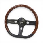 GripForge D-Shape Woodgrain Steering Wheel with Satin Black Spokes - 350mm