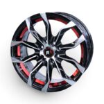 15" DX151 4/100 & 4/114 Black Machine Face Red Undercut Alloy Wheels