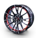 15" DX244 4/100 & 4/114 Black Machine Face Red Undercut Alloy Wheels