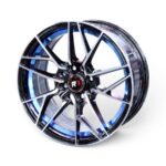 15" DX245 4/100 & 4/114 Black Machine Face Blue Undercut Alloy Wheels