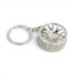 Keyring with Diamond Bling Design Alloy Wheel (Silver)