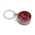 Keyring with Diamond Bling Design Alloy Wheel (Red)