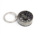 Keyring with Diamond Bling Design Alloy Wheel (Black)