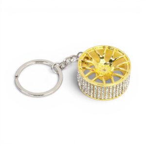 Keyring with Diamond Bling Design Alloy Wheel (Gold)