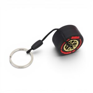 Keyring with Rubber Alloy Wheel & Pirelli Tyre (Red)