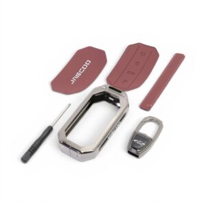 Maroon Leather & Chrome Key Cover for Jaecoo