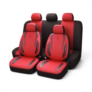 Goksu Design 8piece Fabric with PVC Leather Trim Seat Cover Set (Red)