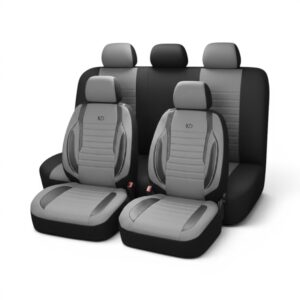 Goksu Design 8piece Fabric with PVC Leather Trim Seat Cover Set (Grey)