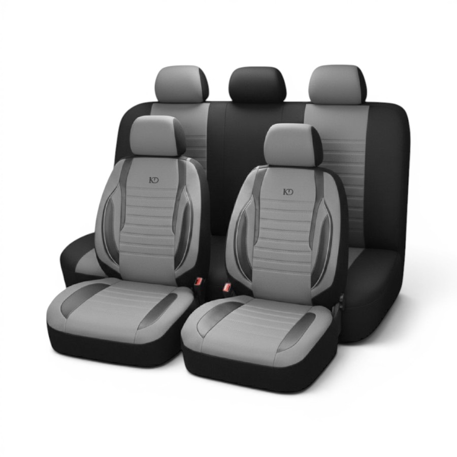 SEATAGOKGREY Goksu Design 8piece Fabric with PVC Leather Trim Seat Cover Set (Grey) - Image 1