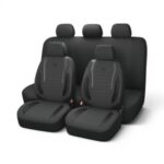 Goksu Design 8piece Fabric with PVC Leather Trim Seat Cover Set (Black)