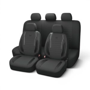 Goksu Design 8piece Fabric with PVC Leather Trim Seat Cover Set (Black)