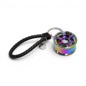 Keyring with Anodized Alloy Wheel & Leather Strap