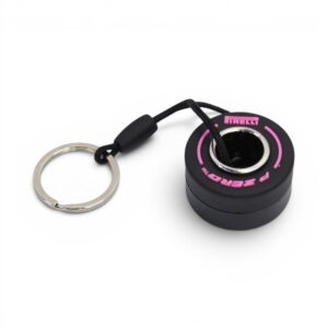 Keyring with Rubber Tyre and Pink Pirelli Logo