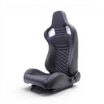 Leather Touch Black with White Stitch Reclinable Racing Seats (pair)