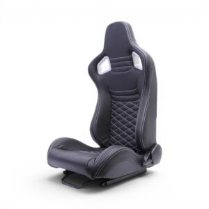 Leather Touch Black with White Stitch Reclinable Racing Seats (pair)