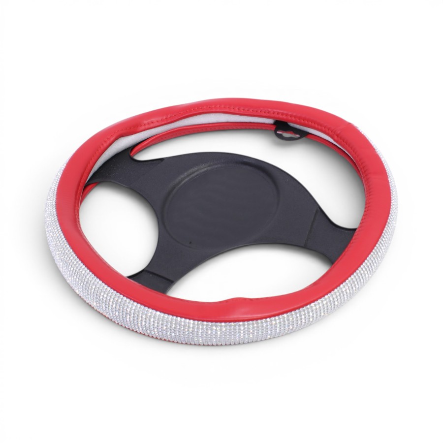 YB-110RED Diamond Bling Design Steering Wheel Cover (Red) - Image 1