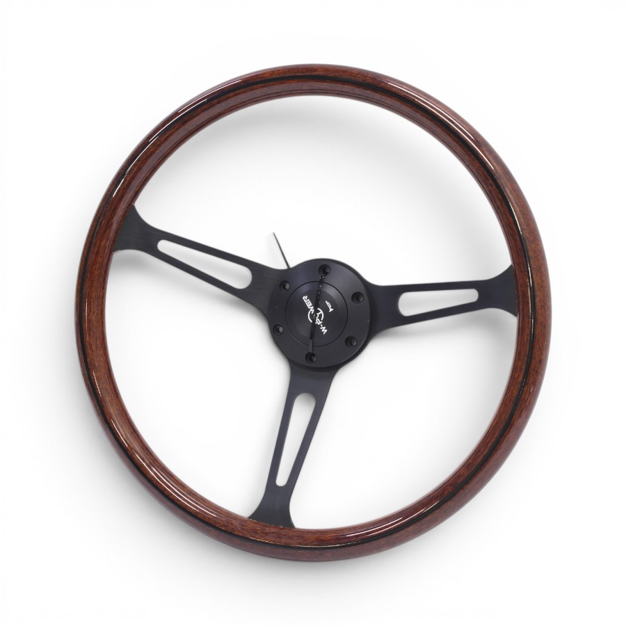 AK-8976B-BK-WL GripForge Woodgrain Steering with Slit Black Spokes - 380mm - Image 1