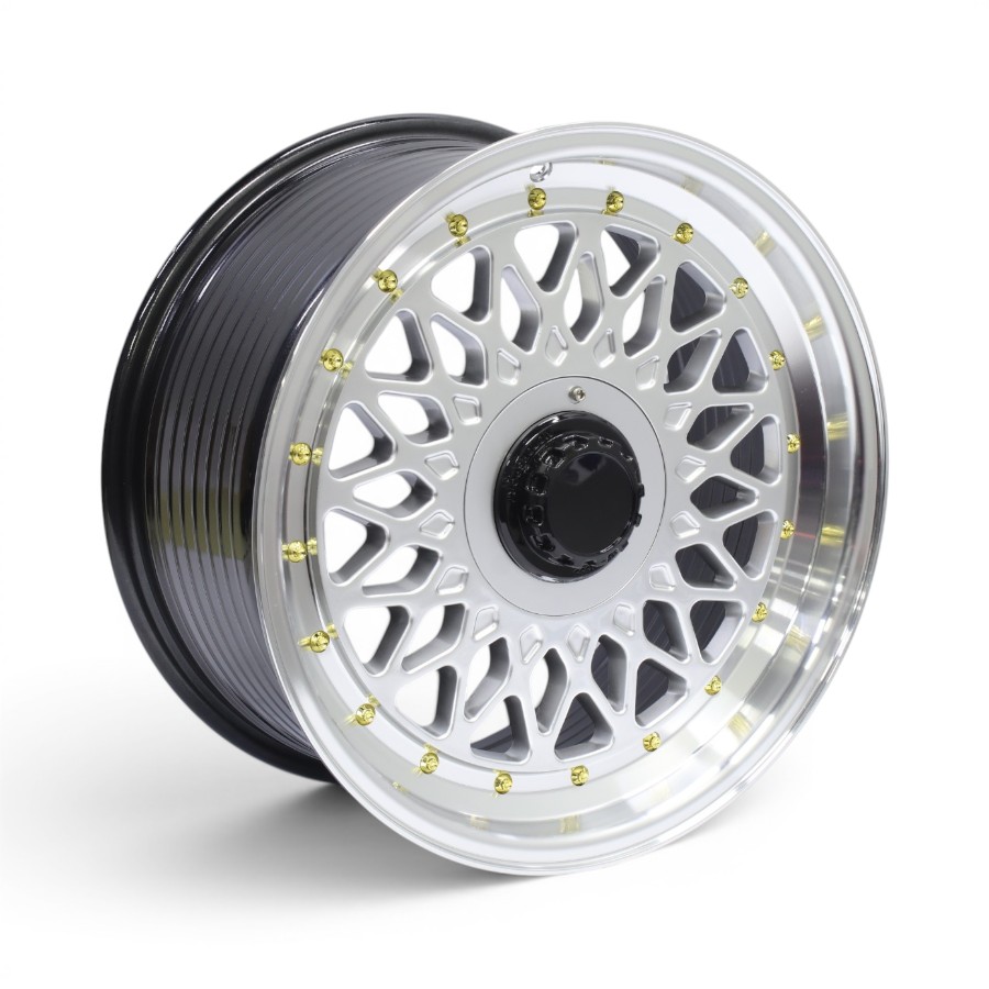 OYTBB837 17" NDT-837 4x100 & 4x114 Hyper Silver with Gold Rivets Alloy Wheels - Image 1