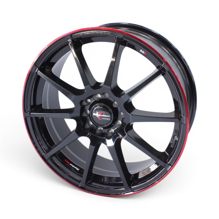 M9224 18" M9224 5x112 Gloss Black with Red Lip Alloy Wheels - Image 1