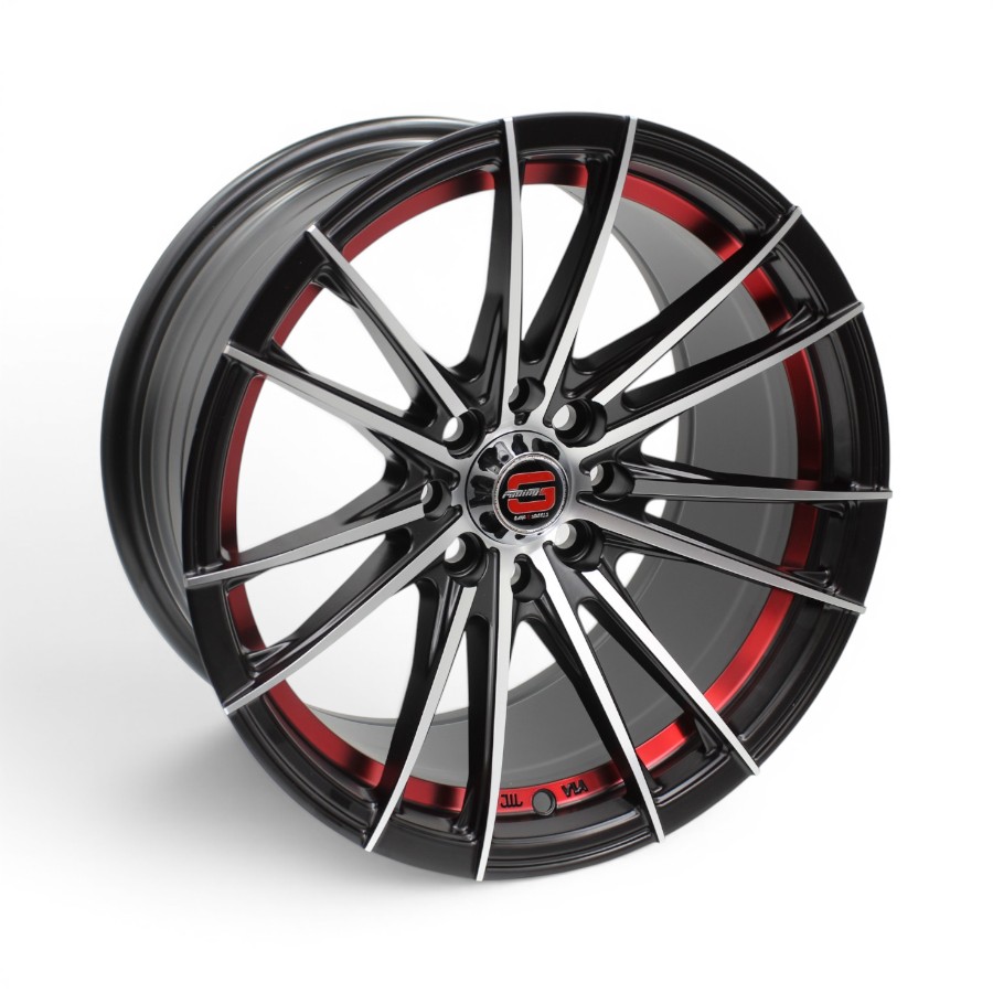 GR5069 15 15" G-5069 Life 4x100 & 4x114 Black Machine Face with Red Undercut Alloy Wheels - Image 1