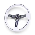GripForge 340mm White with Black Pinstrip & Chrome Sport Steering Wheel