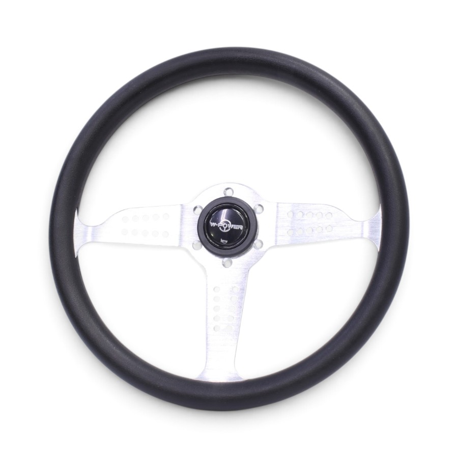 AK-8974-SI GripForge 350mm Anodized Silver 3-Spoke Sport Steering Wheel - Image 1