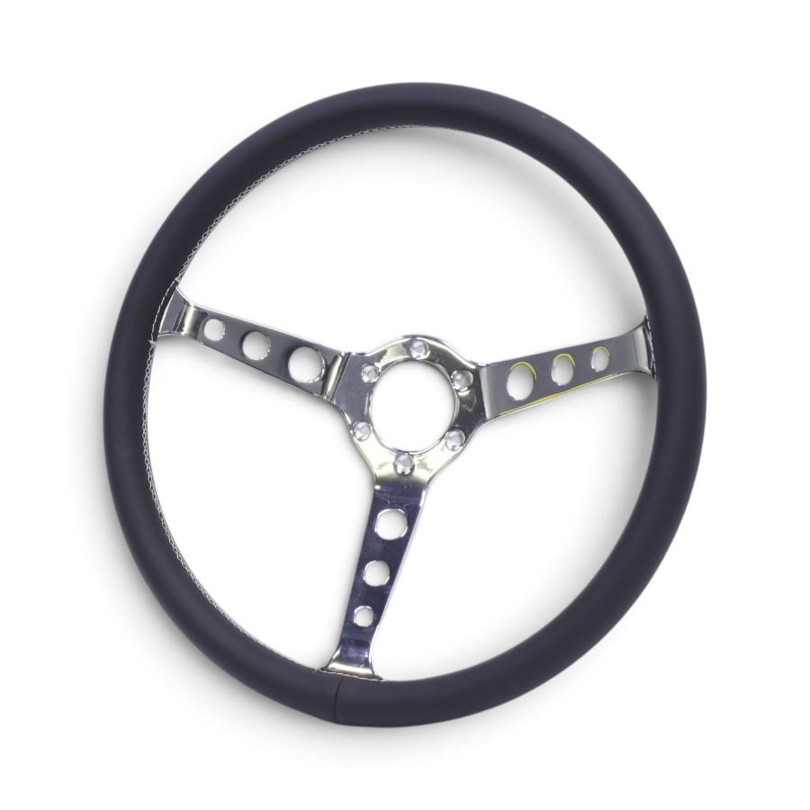 Ak-8976A-CH BK GripForge 350mm Black and Chrome 3-Spoke Sport Steering Wheel - Image 1