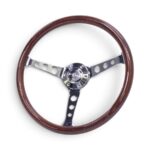 GripForge 380mm Dark Woodtrain Vintage 3-Spoke Chrome Steering Wheel
