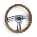GripForge 350mm Light Wood with Chrome Rivets & Black Pinstripe Vintage Steering Wheel