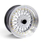 17" KS-008 4x100 & 4x114 Hyper Silver Machine Lip with Gold Rivets Alloy Wheels